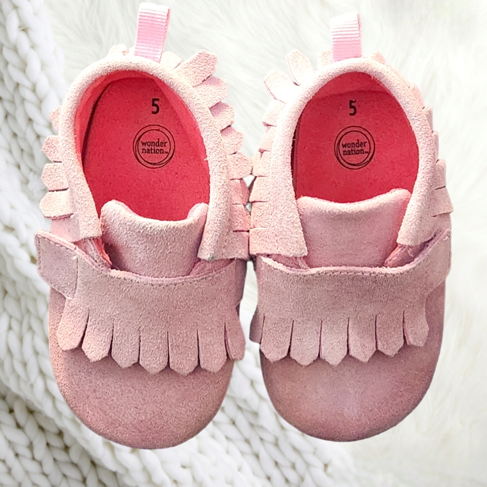 🔥FINAL PRICE!🔥NWOT WONDER NATION GENUINE SUEDE MOCCASINS TODDLER GIRL'S SIZE 5